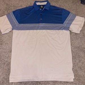 FootJoy Mens Colour Block Pique Stretch Fabric Golf Polo Shirt L Blue White